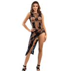 SUBBLIME - 952129 FISKENET-BODYSTOCK MED KJOLEDESIGN OG BLOMSTERDETALJER SORT ONE SIZE