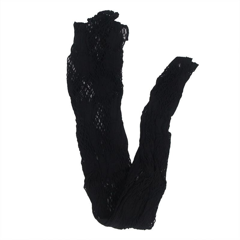 SUBBLIME - 952129 FISKENET-BODYSTOCK MED KJOLEDESIGN OG BLOMSTERDETALJER SORT ONE SIZE