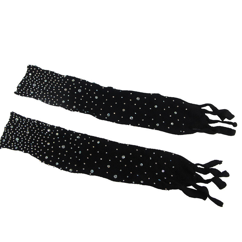 SUBBLIME - 952174 FISKENET BODYSTOCKING MED HANDSKER OG DIAMANTER SORT ONE SIZE