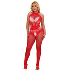 SUBBLIME - 952372 FISKENET- OG BLONDE-SKRIDTLØS BODYSTOCKING MED HØJ HALS RØD ONE SIZE
