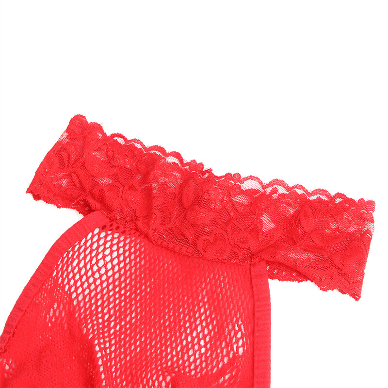 SUBBLIME - 952372 FISKENET- OG BLONDE-SKRIDTLØS BODYSTOCKING MED HØJ HALS RØD ONE SIZE