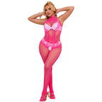 SUBBLIME - 952389 FISKENET- OG BLONDE-SKRIDTLØS BODYSTOCKING MED HØJ HALS LYSERØD ONE SIZE