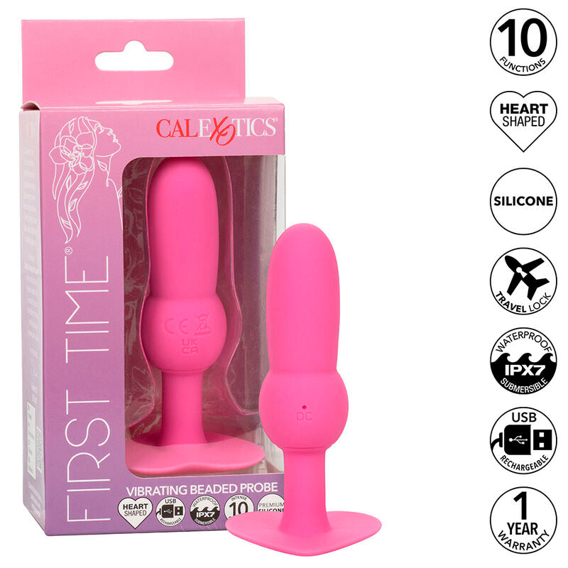 CALEXOTICS - FØRSTE GANGS ANALPLUG MED PERLEPROBLE 10 VIBRATIONER LYSERØD