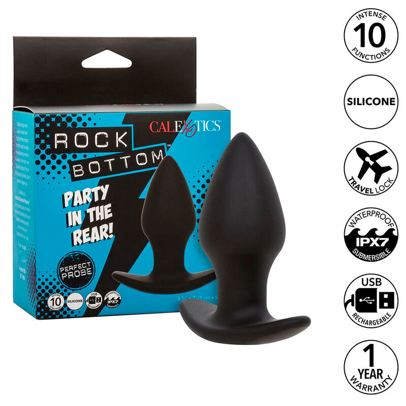 CALEXOTICS - ROCK BOTTOM PERFEKT ANALPLUG 10 VIBRATIONER SILIKONE SORT