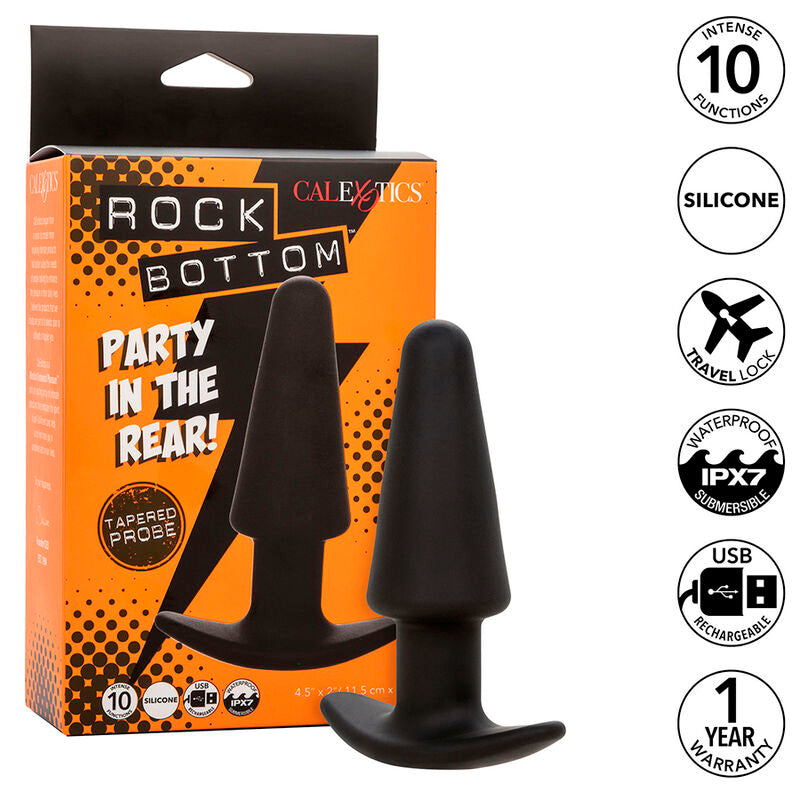 CALEXOTICS - ROCK BOTTOM TAPERED ANALPLUG 10 VIBRATIONER SILIKONE SORT