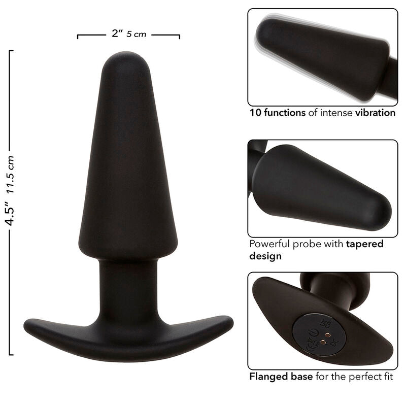 CALEXOTICS - ROCK BOTTOM TAPERED ANALPLUG 10 VIBRATIONER SILIKONE SORT