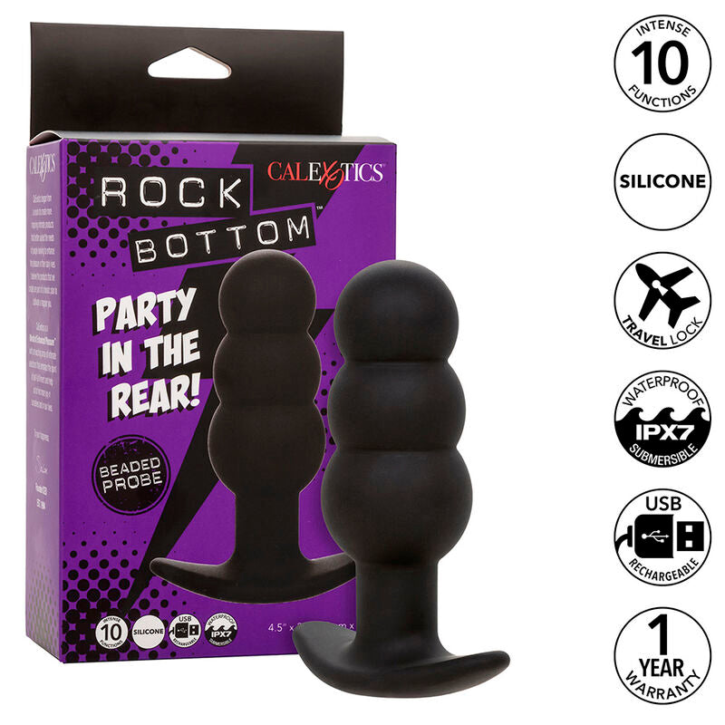 CALEXOTICS - ROCK BOTTOM PERLEPROP ANALPLUG 10 VIBRATIONER SILIKONE SORT