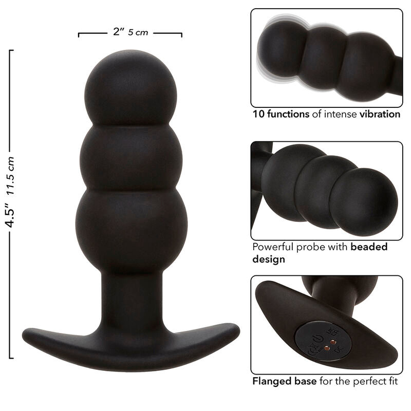 CALEXOTICS - ROCK BOTTOM PERLEPROP ANALPLUG 10 VIBRATIONER SILIKONE SORT