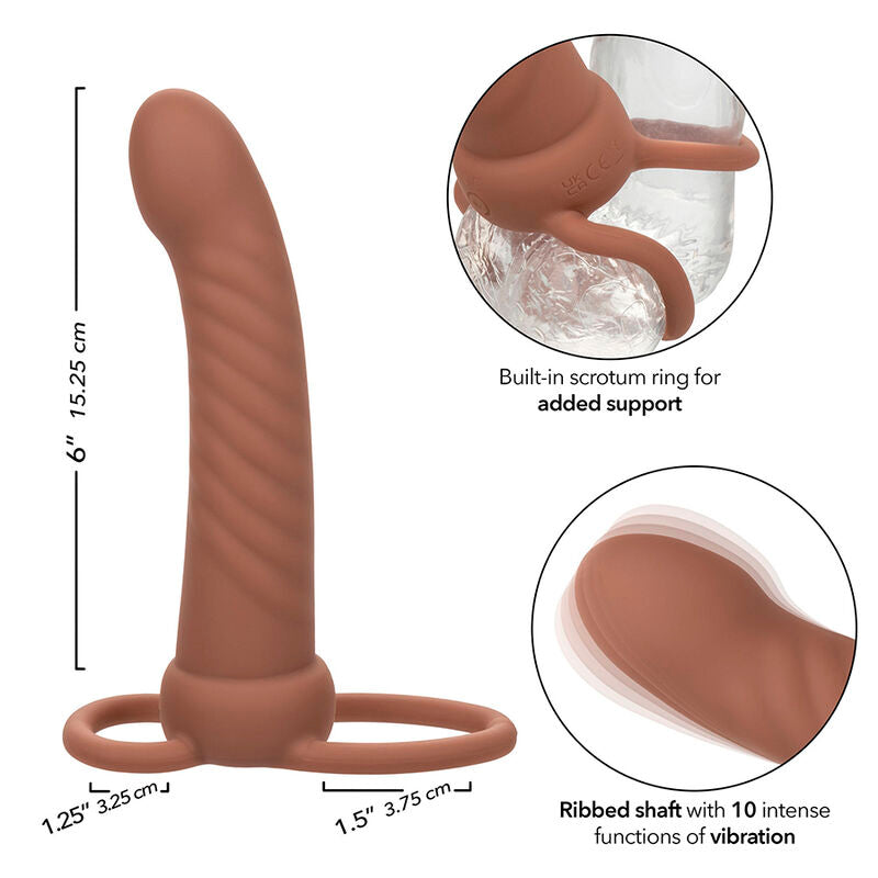 CALEXOTICS - MAXX RIBBED DUAL PENETRATOR 10 VIBRATIONER BRUN