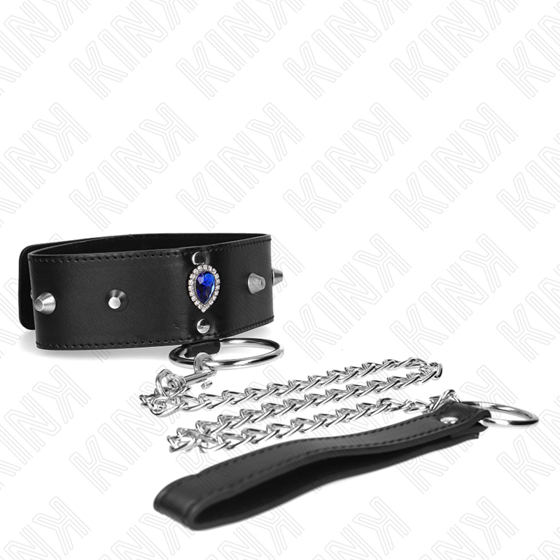 KINK - HALSKÆDE 65 CM MED REM MED BLÅ DIAMANTER JUSTERBAR 36-43 CM X 5 CM