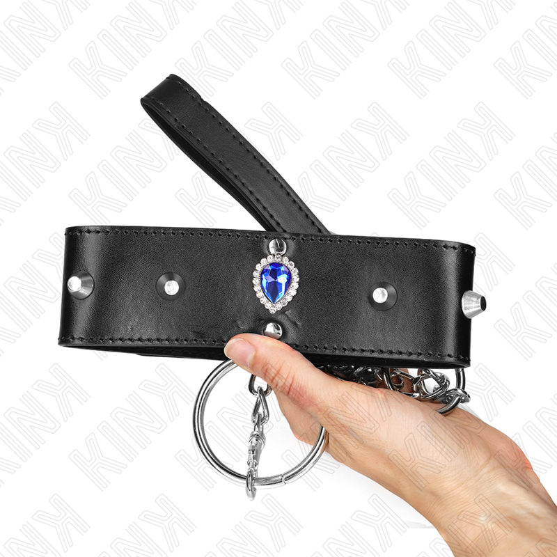 KINK - HALSKÆDE 65 CM MED REM MED BLÅ DIAMANTER JUSTERBAR 36-43 CM X 5 CM