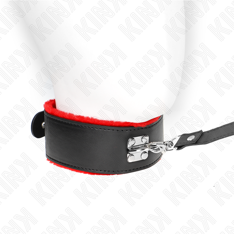 KINK - HALSKÆDE MED BÆLTE 116 CM MED RØD LÆDERREM JUSTERBAR 40-48 CM X 6 CM