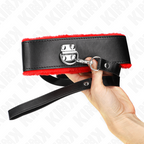 KINK - HALSKÆDE MED BÆLTE 116 CM MED RØD LÆDERREM JUSTERBAR 40-48 CM X 6 CM