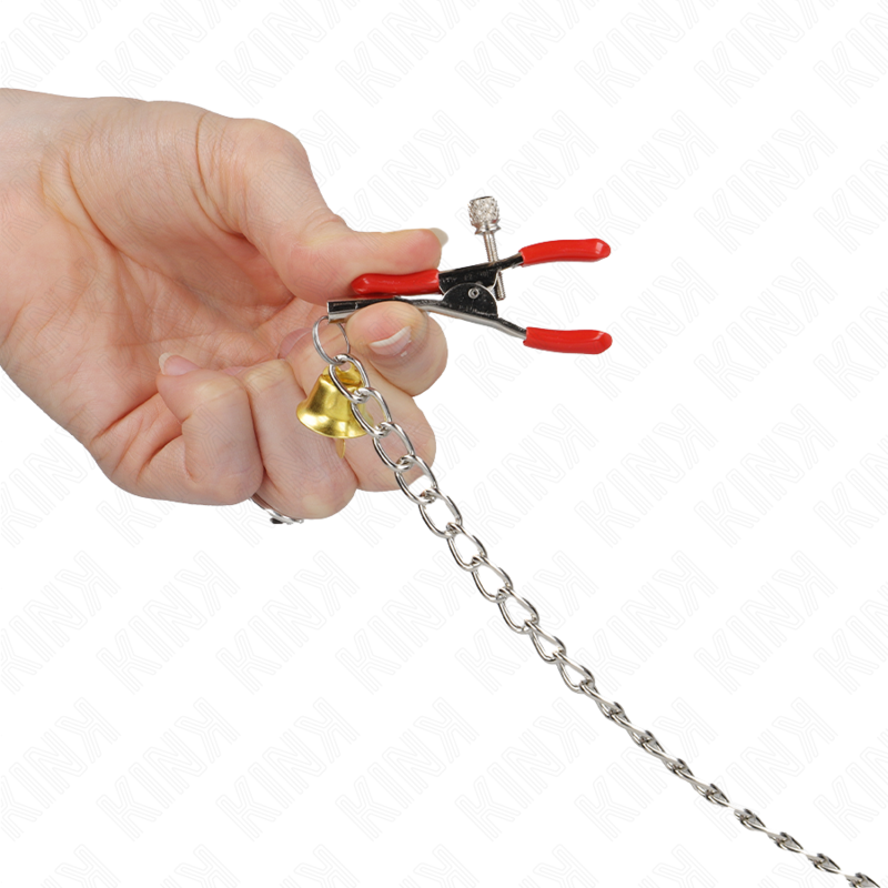 KINK - BELL TRIPLE NIPPLE OG KLIT KLEMMER RØD MED KÆDE 30 CM