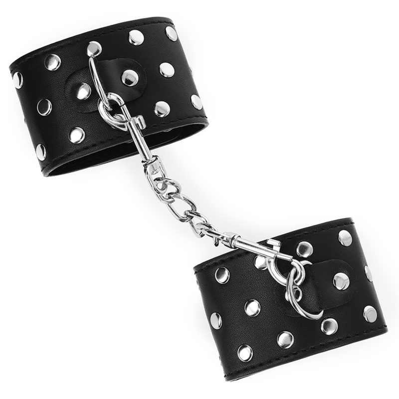 KINK - HÅNDLEDSBÅND MED TRYKLUKKE FULD AF NITTER SORT JUSTERBAR 19-24 CM X 5,5 CM