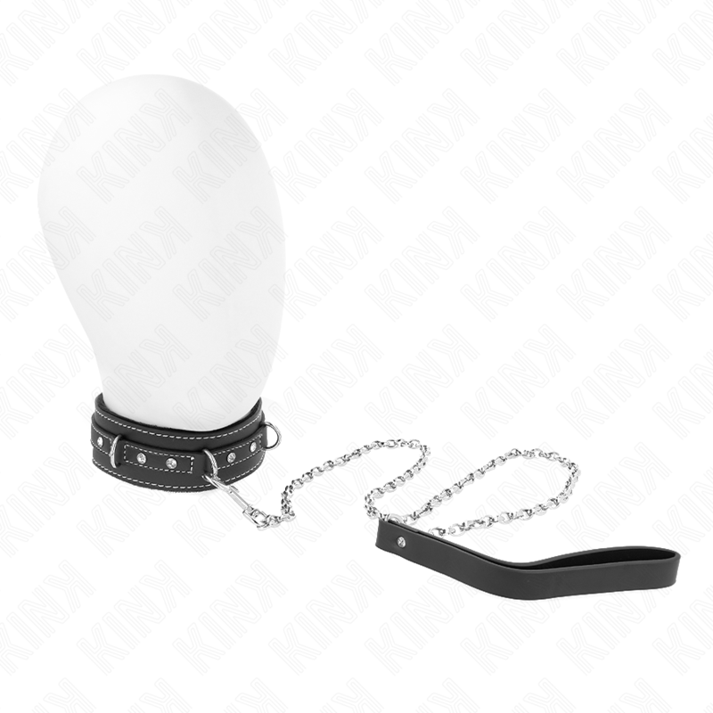 KINK - PVC LÆDERHALSKÆDE MED BÆLTE 105 CM RINSTENNITTET 41,5 X 4 CM