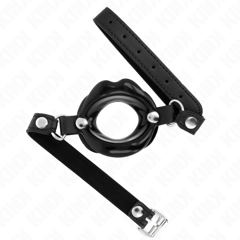 KINK - LÆBE 8 CM GAG MED SORT LÆDERET STRØM 63 x 2 CM JUSTERBAR 39-58 CM