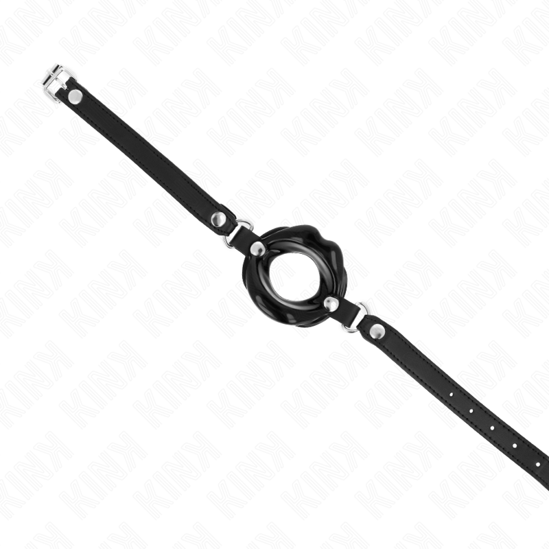 KINK - LÆBE 8 CM GAG MED SORT LÆDERET STRØM 63 x 2 CM JUSTERBAR 39-58 CM