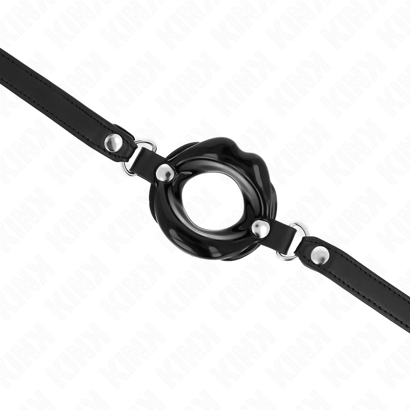 KINK - LÆBE 8 CM GAG MED SORT LÆDERET STRØM 63 x 2 CM JUSTERBAR 39-58 CM