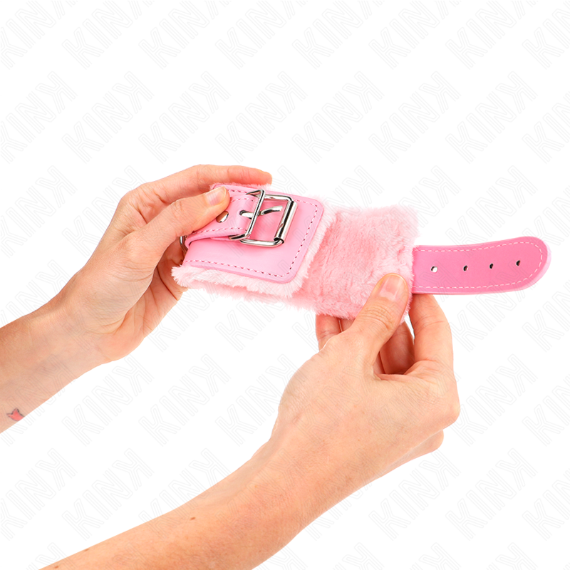 KINK - HÅNDLEDSBÅND MED PELSFOREDE HÅNDLEDSBÅND, PINK, MED PINK, JUSTERBAR BÆLTE, 17-29 CM X 6 CM