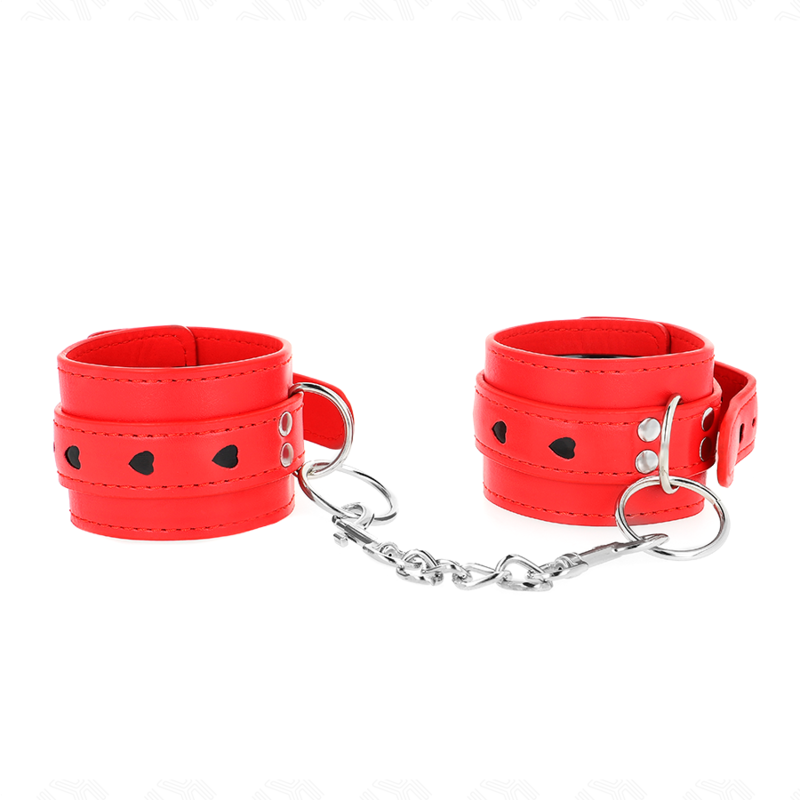 KINK - RØDE HÅNDLEDSBELØBERE MED SORT HJERTEINDLÆG JUSTERBARE 21-28 CM X 5,5 CM