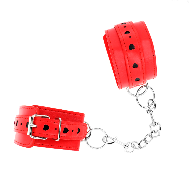 KINK - RØDE HÅNDLEDSBELØBERE MED SORT HJERTEINDLÆG JUSTERBARE 21-28 CM X 5,5 CM