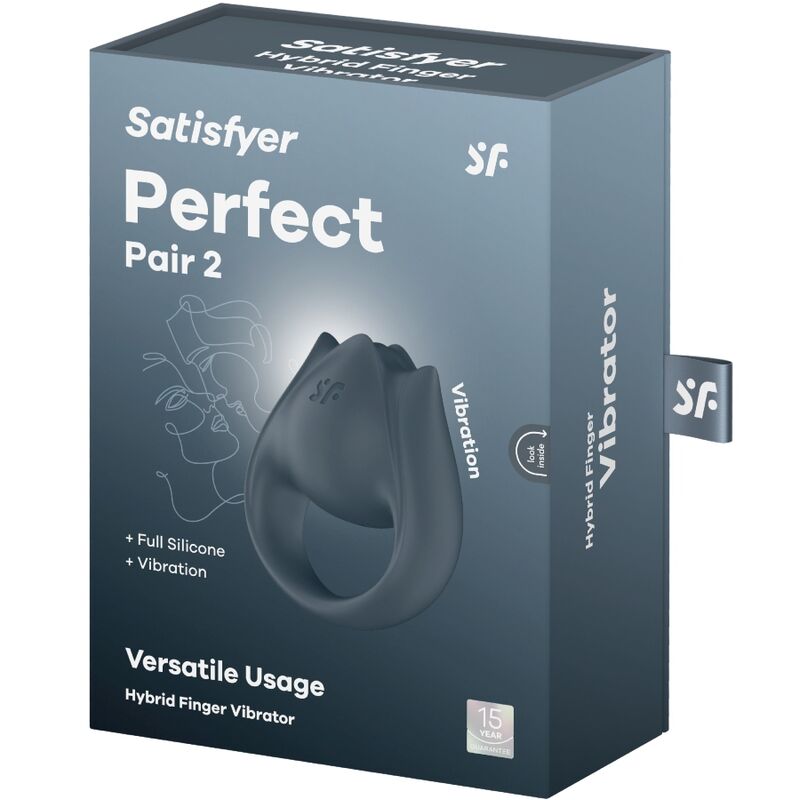 SATISFYER - PERFECT PAIR 2 MULTIVIBRATOR 2 I 1 PENISRING OG FINGERSTIMULATOR GRÅ