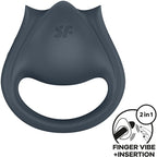 SATISFYER - PERFECT PAIR 2 MULTIVIBRATOR 2 I 1 PENISRING OG FINGERSTIMULATOR GRÅ