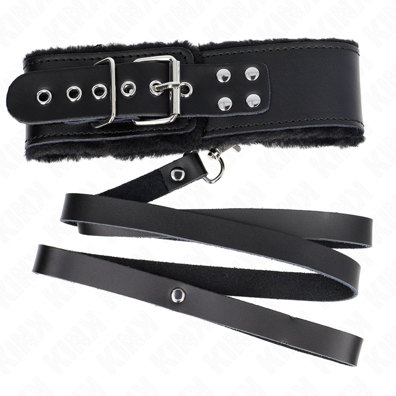 KINK - HALSKÆDE MED BÆLTE 116 CM MED SORT LÆDERREM JUSTERBAR 40-48 CM X 6 CM
