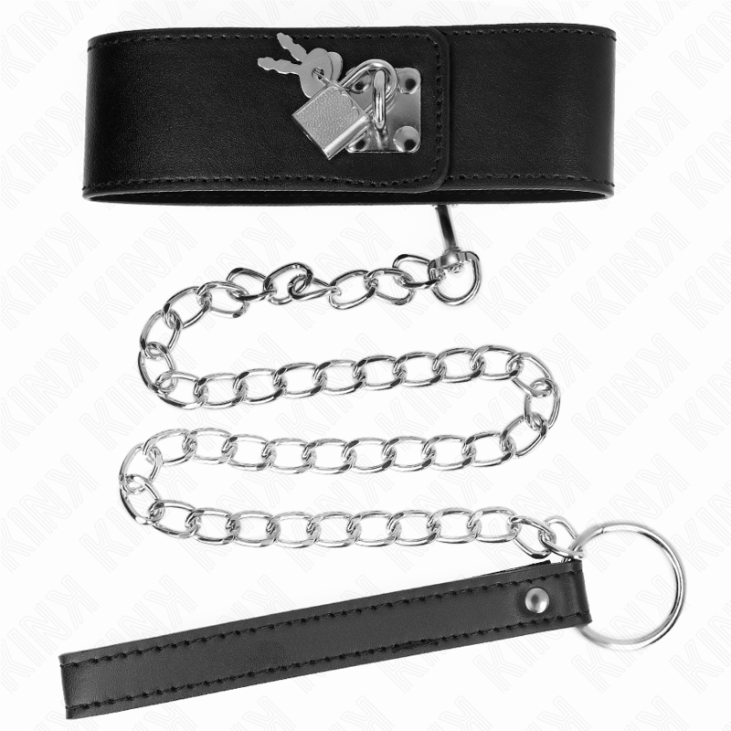 KINK - HALSKÆDE MED BÆLTE 65 CM MED BRED SORT JUSTERBAR STROP 33,5-41 CM X 5 CM