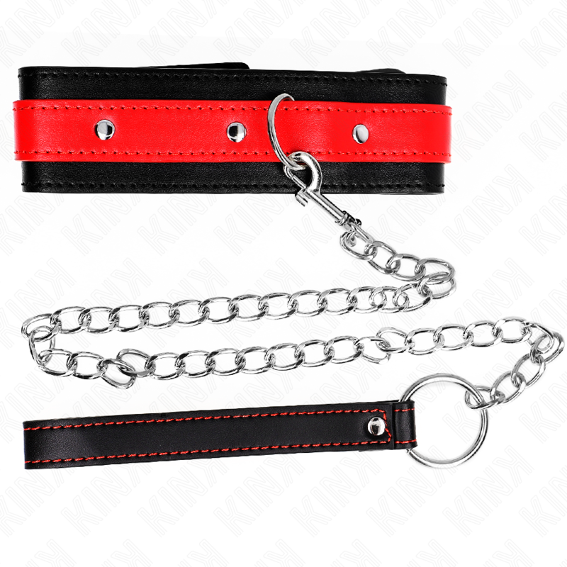KINK - HALSKÆDE MED RØD REM 65 CM JUSTERBAR 36-43 CM X 5 CM