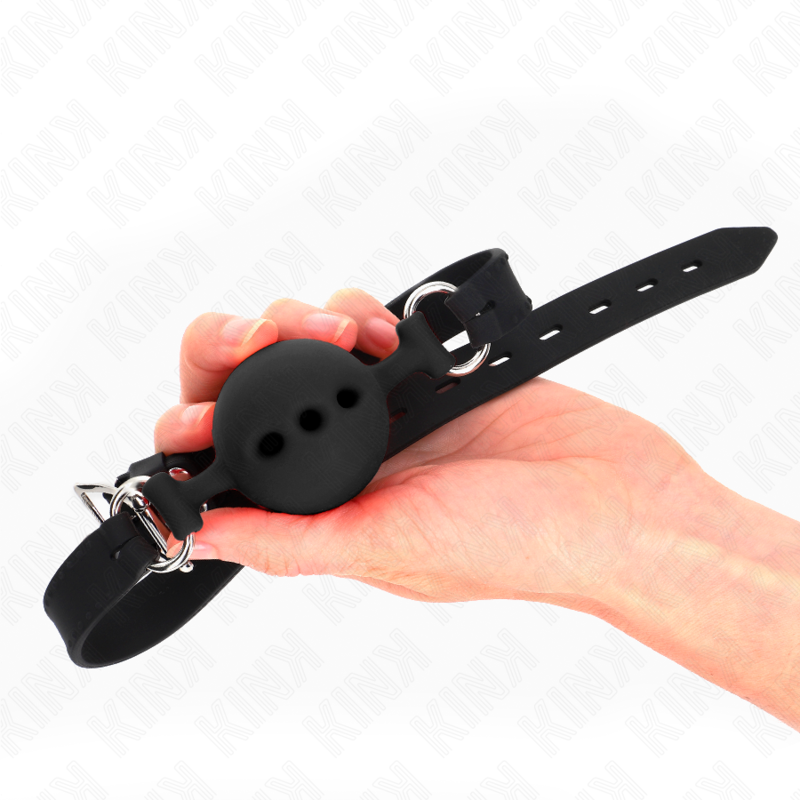 KINK - FULD SILIKONE KÆBE 55 x 2 CM MED 5 CM KUGLESTØRRELSE L SORT JUSTERBAR 35-51 CM