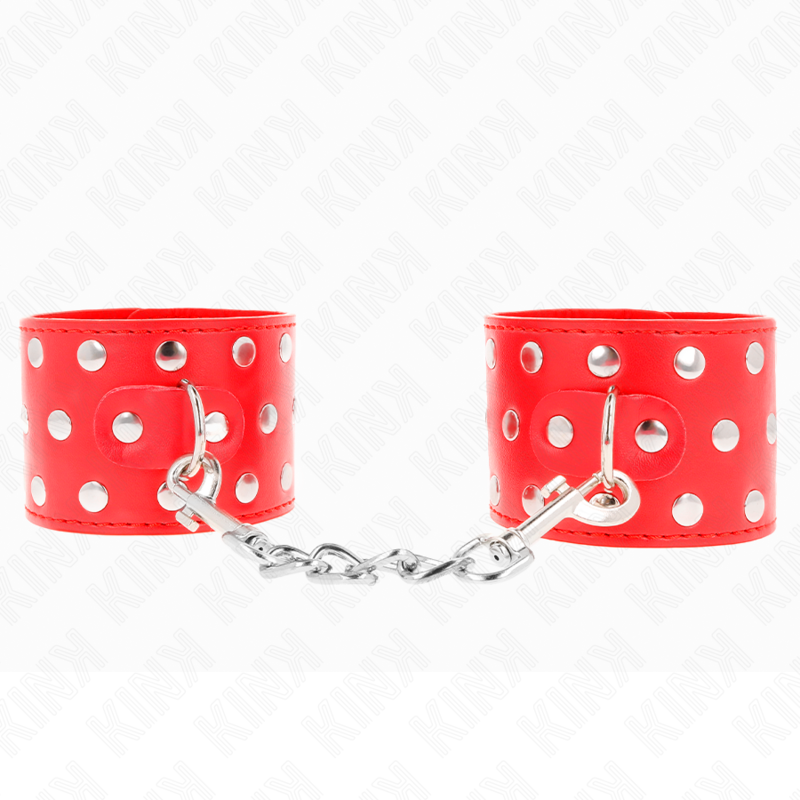 KINK - HÅNDLEDSBÅND MED TRYKLUKKE FULD AF NITTER RØD JUSTERBAR 19-24 CM X 5,5 CM