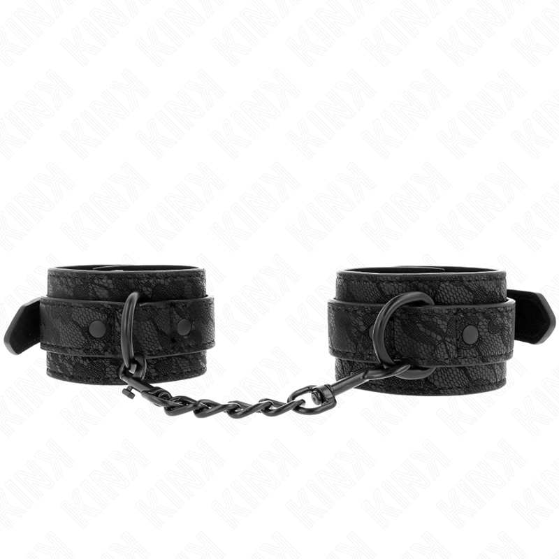 KINK - MØRKE BLONDEBEDRUKNE HÅNDLEDSMANCHETTER JUSTERBARE SORT 19-26 CM