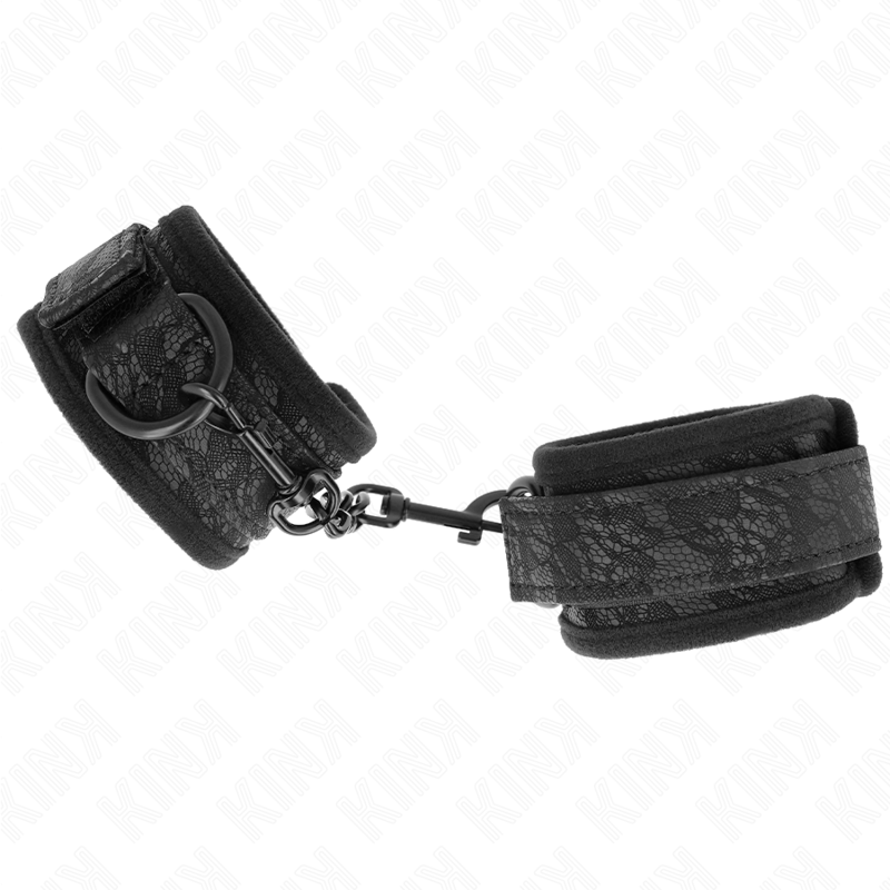 KINK - MØRKE BLONDEBEDRÆKKEDE HÅNDLEDSMANCHETTER I NEOPREN, JUSTERBARE, SORT 20-29 CM X 5 CM