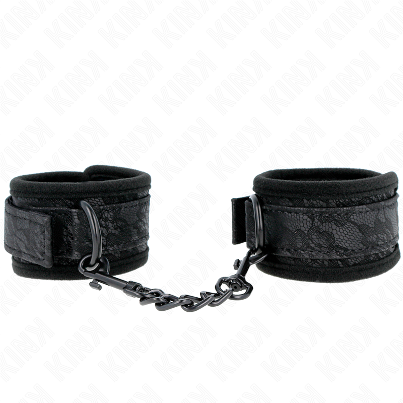 KINK - MØRKE BLONDEBEDRÆKKEDE HÅNDLEDSMANCHETTER I NEOPREN, JUSTERBARE, SORT 20-29 CM X 5 CM