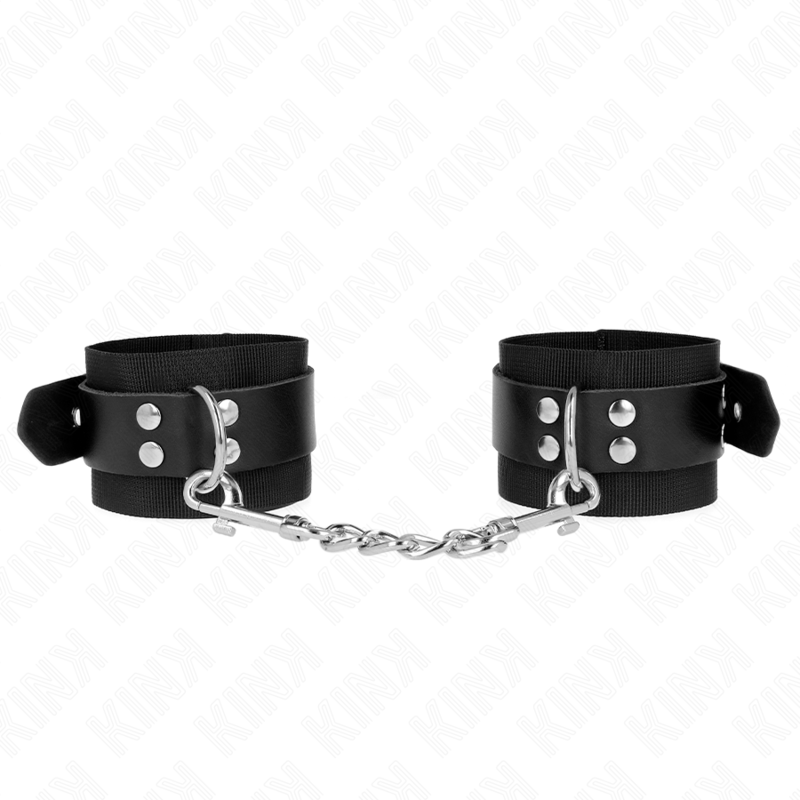 KINK - NYLON HÅNDLEDSBÆLTER SORT MED LÆDERBÆLTE SORT JUSTERBAR 19-29 CM X 5,1 CM