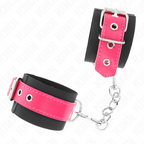 KINK - NYLON HÅNDLEDSBÆLTER I SORT MED LÆDERBÆLTE I HINDBÆRROSE JUSTERBAR 19-29 CM X 5,1 CM