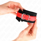 KINK - NYLON HÅNDLEDSBÆLGER SORT MED RØD LÆDERI JUSTERBAR 19-24 CM X 5,5 CM