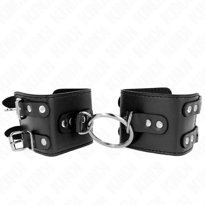 KINK - FASTE HÅNDLEDSBELØBERE MED RING OG KNOPPER, JUSTERBARE SORT 17-22 CM X 6,5 CM