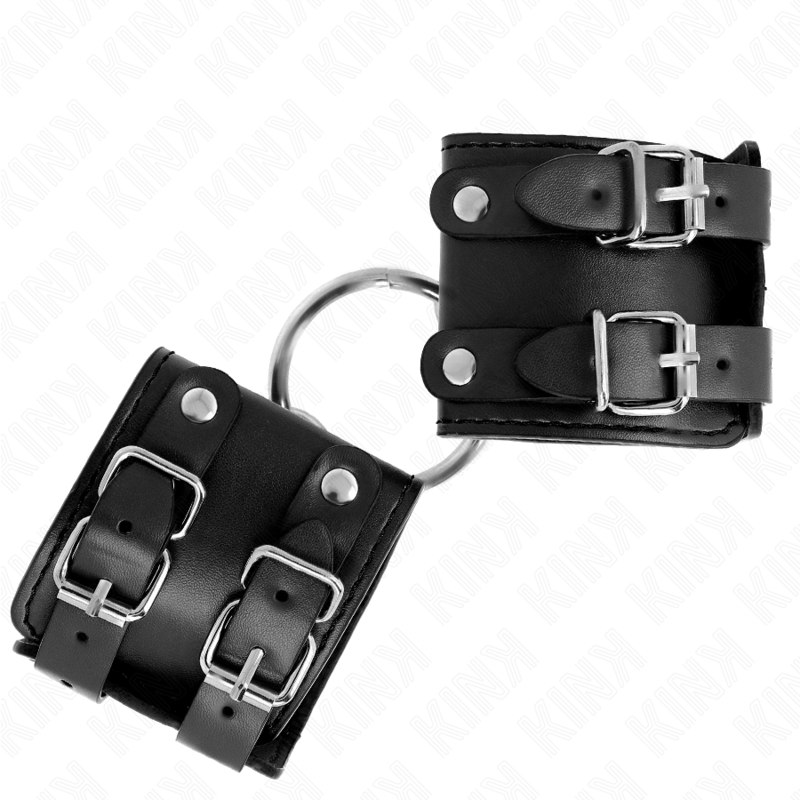 KINK - FASTE HÅNDLEDSBELØBERE MED RING OG KNOPPER, JUSTERBARE SORT 17-22 CM X 6,5 CM