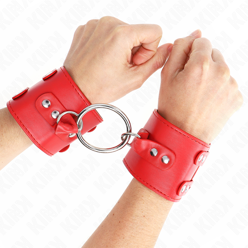 KINK - FASTE HÅNDLEDSBELØBERE MED RING OG KNOPPER JUSTERBARE RØDE 17-22 CM X 6,5 CM