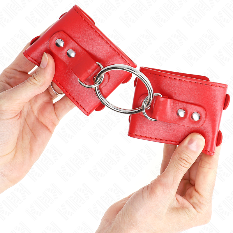 KINK - FASTE HÅNDLEDSBELØBERE MED RING OG KNOPPER JUSTERBARE RØDE 17-22 CM X 6,5 CM