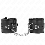 KINK - HÅNDLEDSBELØB MED PELSFOREDE FIRKANTEDE HULLER I SORTE OG SORT BÆLTE, JUSTERBAR 17-29 CM X 6 CM