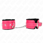 KINK - PREMIUM HÅNDLEDSBELØB MED PELSFOREDE SORTE MED HINDBÆRROSE BÆLTE JUSTERBAR 17-29 CM X 6 CM