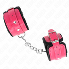 KINK - PREMIUM HÅNDLEDSBELØB MED PELSFOREDE SORTE MED HINDBÆRROSE BÆLTE JUSTERBAR 17-29 CM X 6 CM