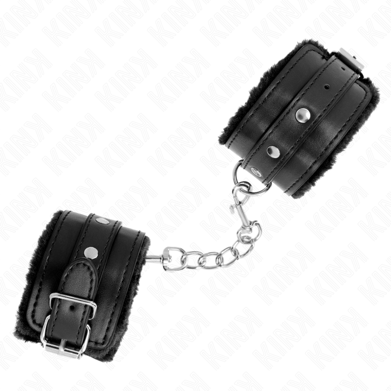 KINK - PREMIUM HÅNDLEDSBELØB MED PELSFOREDE SORTE MED SORT BÆLTE, JUSTERBAR 17-29 CM X 6 CM