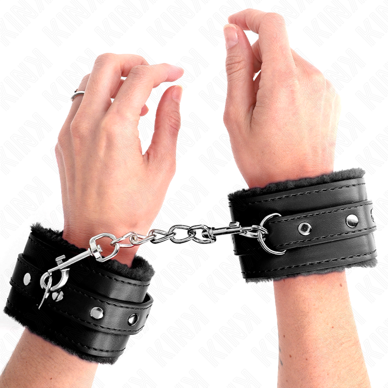 KINK - PREMIUM HÅNDLEDSBELØB MED PELSFOREDE SORTE MED SORT BÆLTE, JUSTERBAR 17-29 CM X 6 CM