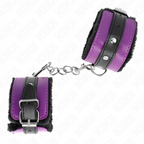 KINK - PREMIUM HÅNDLEDSBELØB MED PELSFOREDE SORT MED LILLA/SORT BÆLTE, JUSTERBAR 17-29 CM X 6 CM