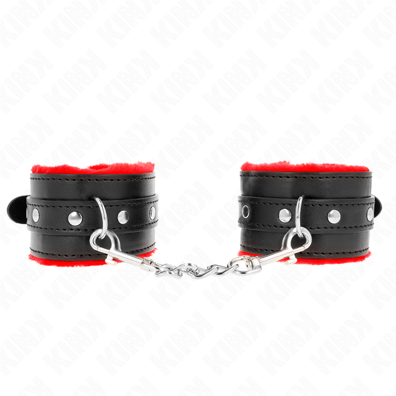 KINK - PREMIUM HÅNDLEDSBELØB MED PELSFOREDE RØDE MED SORT BÆLTE, JUSTERBAR 17-29 CM X 6 CM